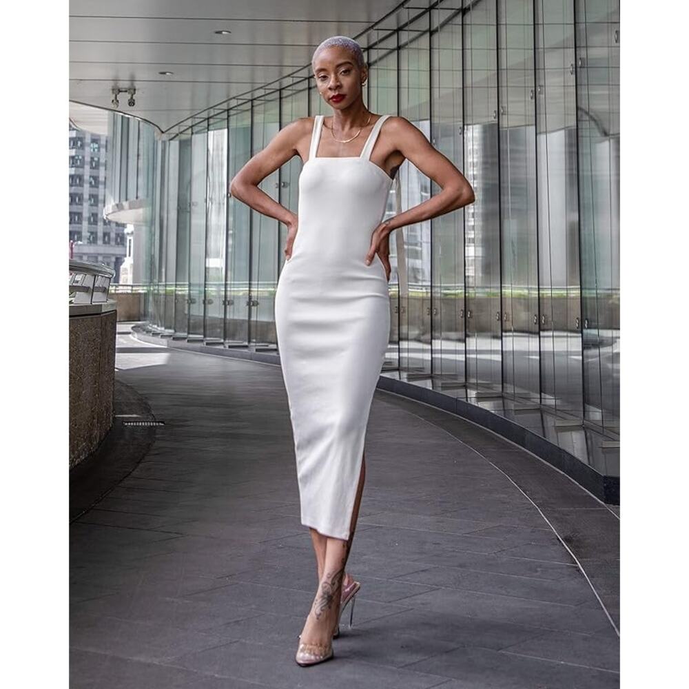 The Drop Women's Whisper White Strappy Rib Midi Dress by signedblake